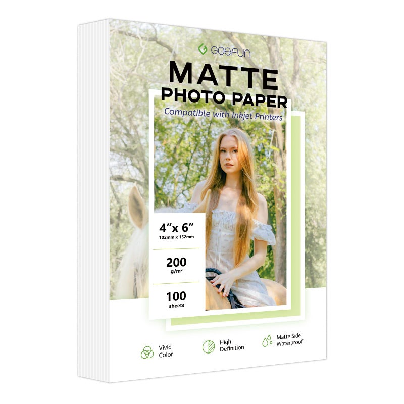 Goefun Matte Photo Paper 4x6, Goefun 200 GSM/54LB Inkjet Photo Paper for Printer 100 Sheets for Dye Ink and Pigment Ink - Image 1